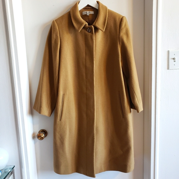 Harvé Bernard Wool Carmel Tan Trench Coat Button Down Slits On Sides Woman 14 - Picture 1 of 15